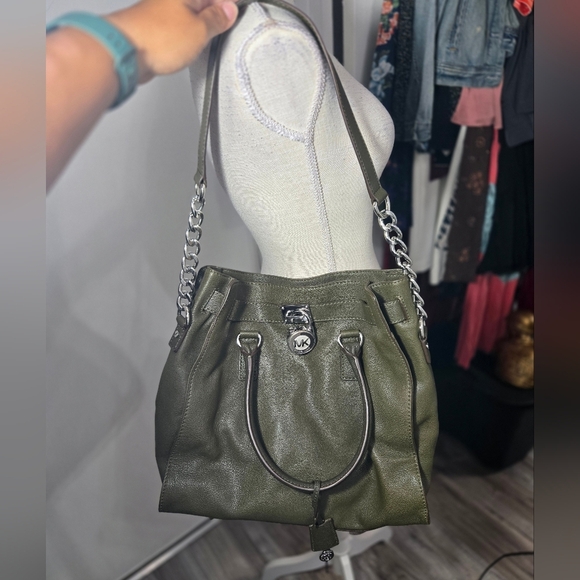 MICHAEL KORS HAMILTON LARGE MANDARIN OLIVE GREEN SAFFIANO LEATHER TOTE BAG NEW - Picture 9 of 15